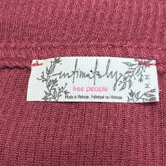 Free People Hi Hon Wine Red Rib Knit Long Sleeve Scoop Neck Thong Bodysuit Top M - Picture 4 of 5